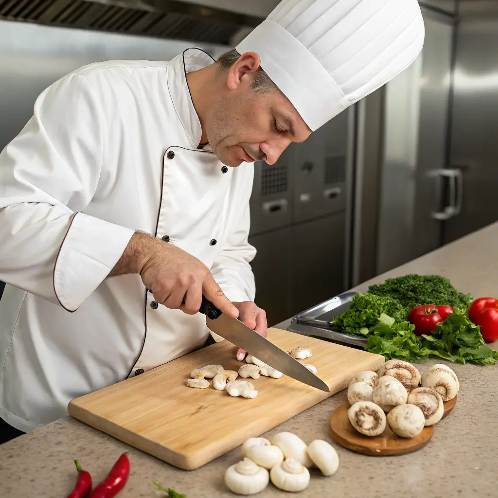 Why Are Button Mushrooms so Popular? 20 Facts to Discover 4 chef cutting button mushrooms