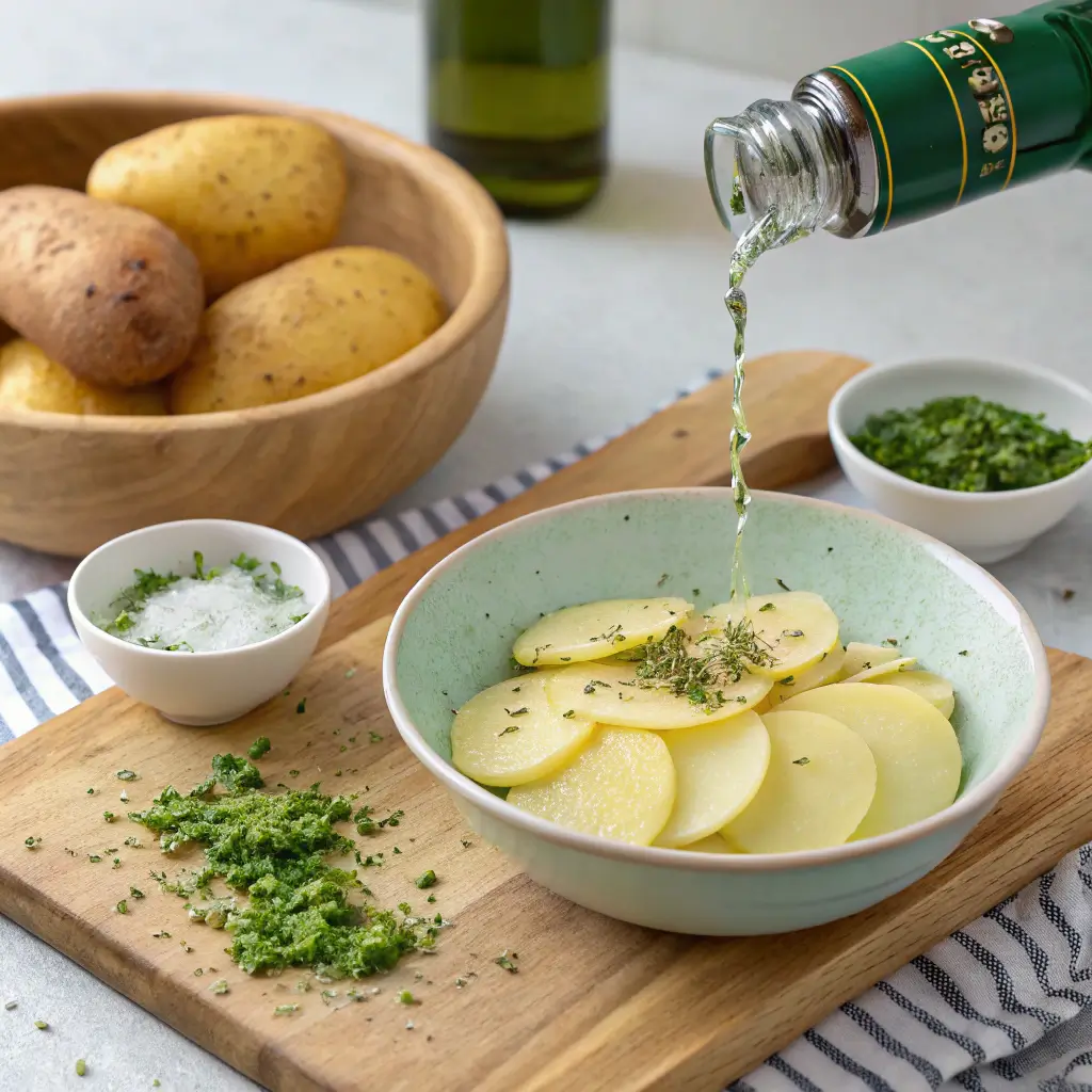 Why Are Some Salt and Vinegar Chips Green? 3 potatoes preparation for making Green Salt and Vinegar Chips