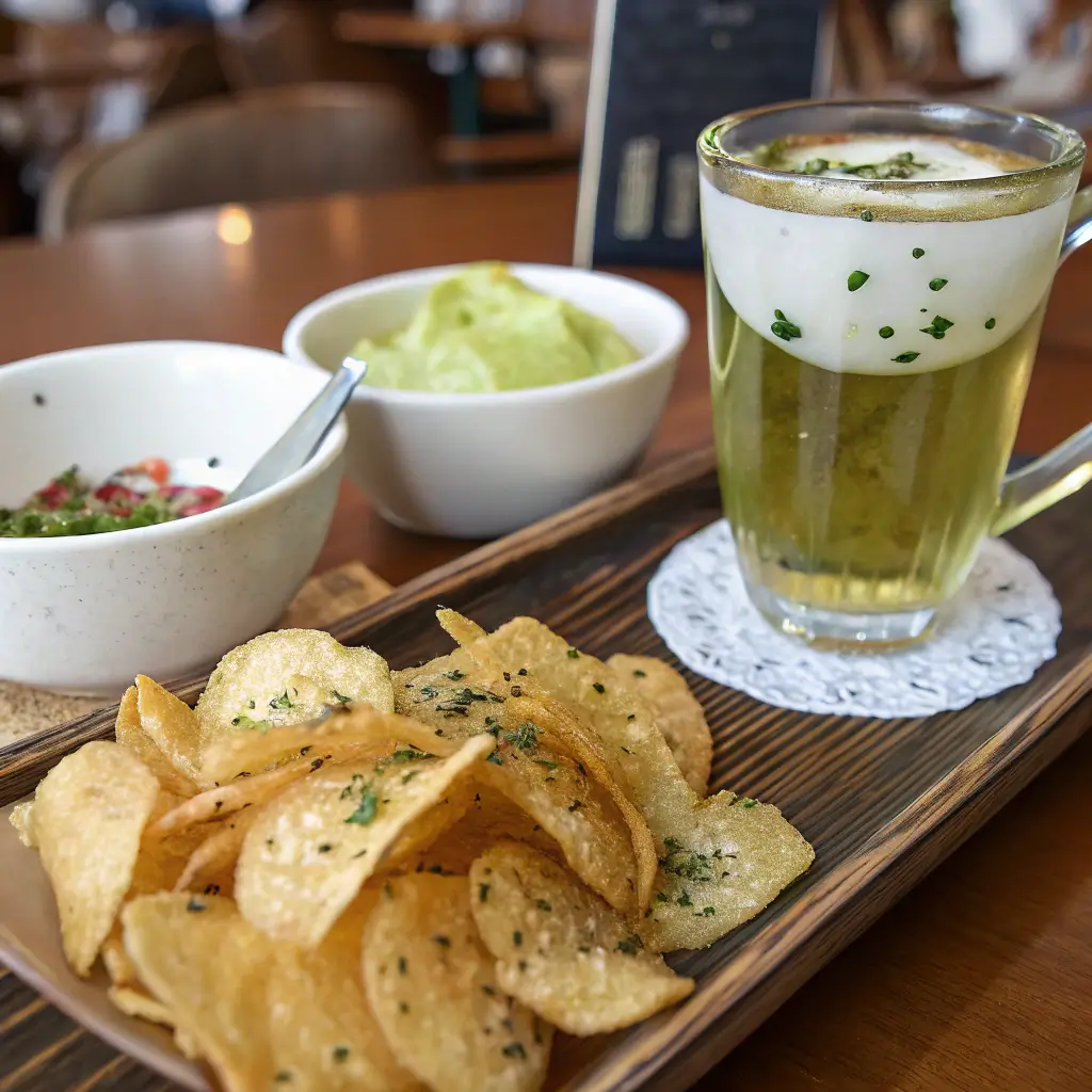 What Drink Goes With Salt and Vinegar Chips? 15 Interesting Drink Ideas 3 Salt and Vinegar Chips served with Chilled green tea