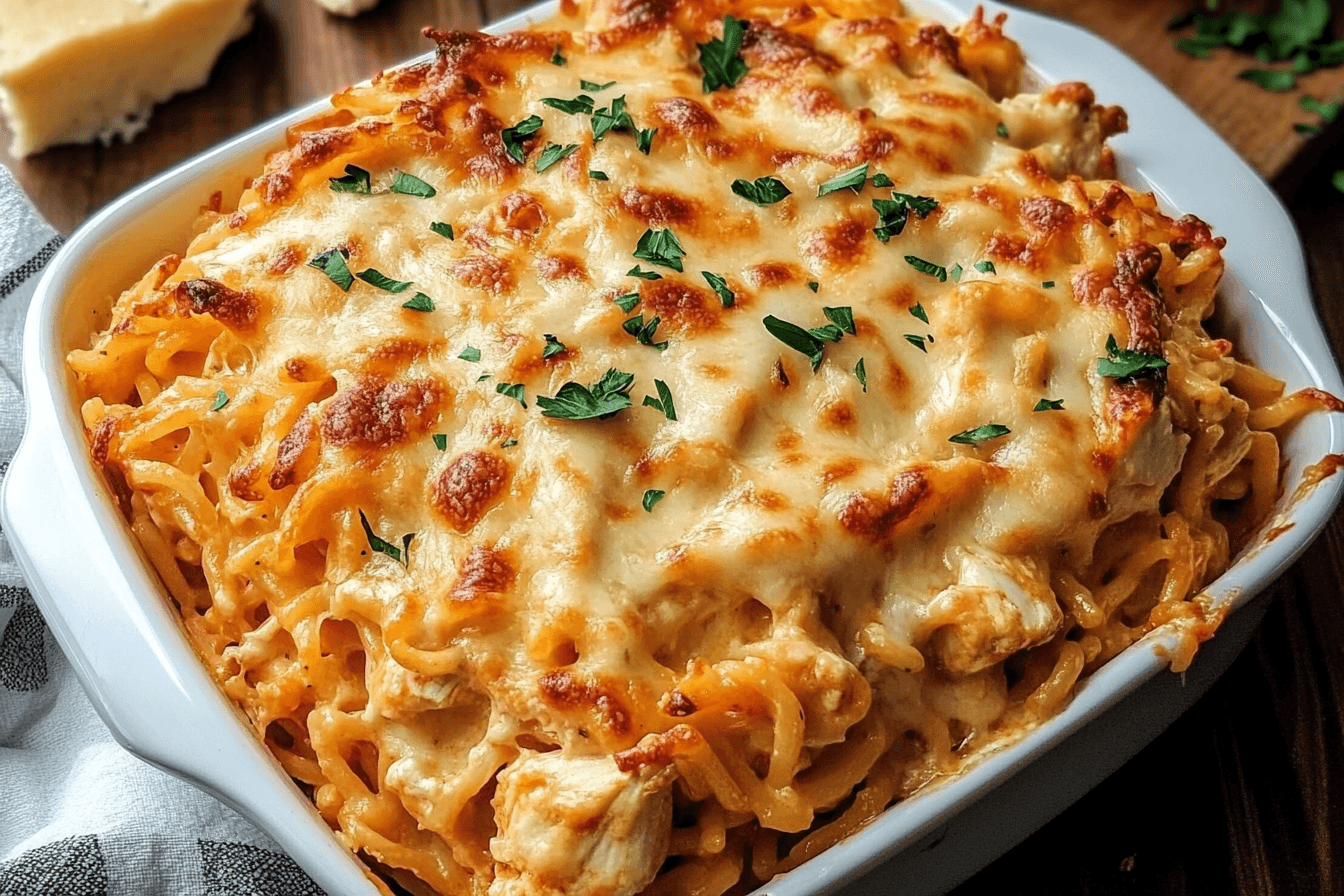 Cheesy Chicken Spaghetti Casserole