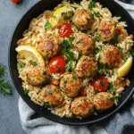 Greek Chicken Meatballs with Lemon Orzo
