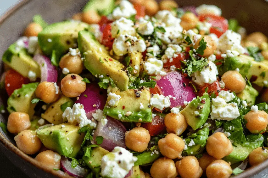Chickpea Feta Avocado Salad