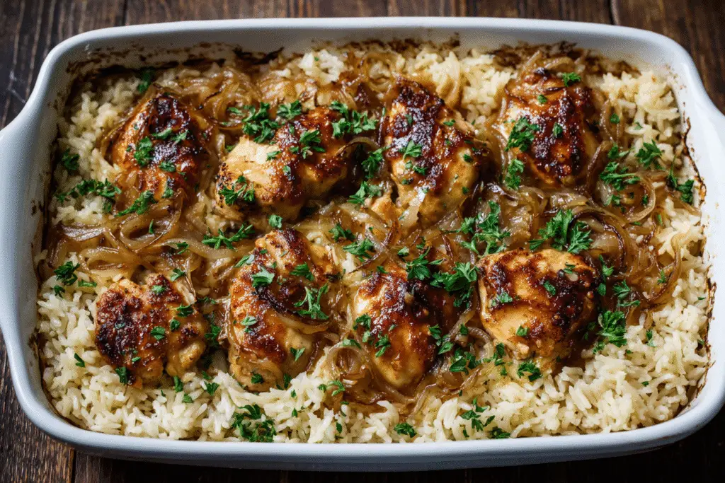 French onion chicken rice bake