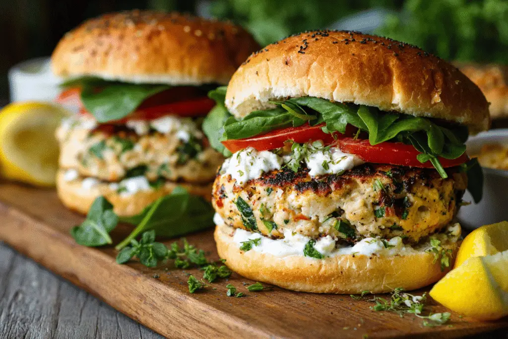 Chicken Feta Spinach Burgers
