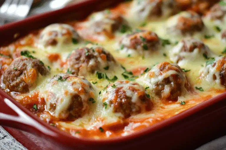 Keto Meatball Parmesan Casserole