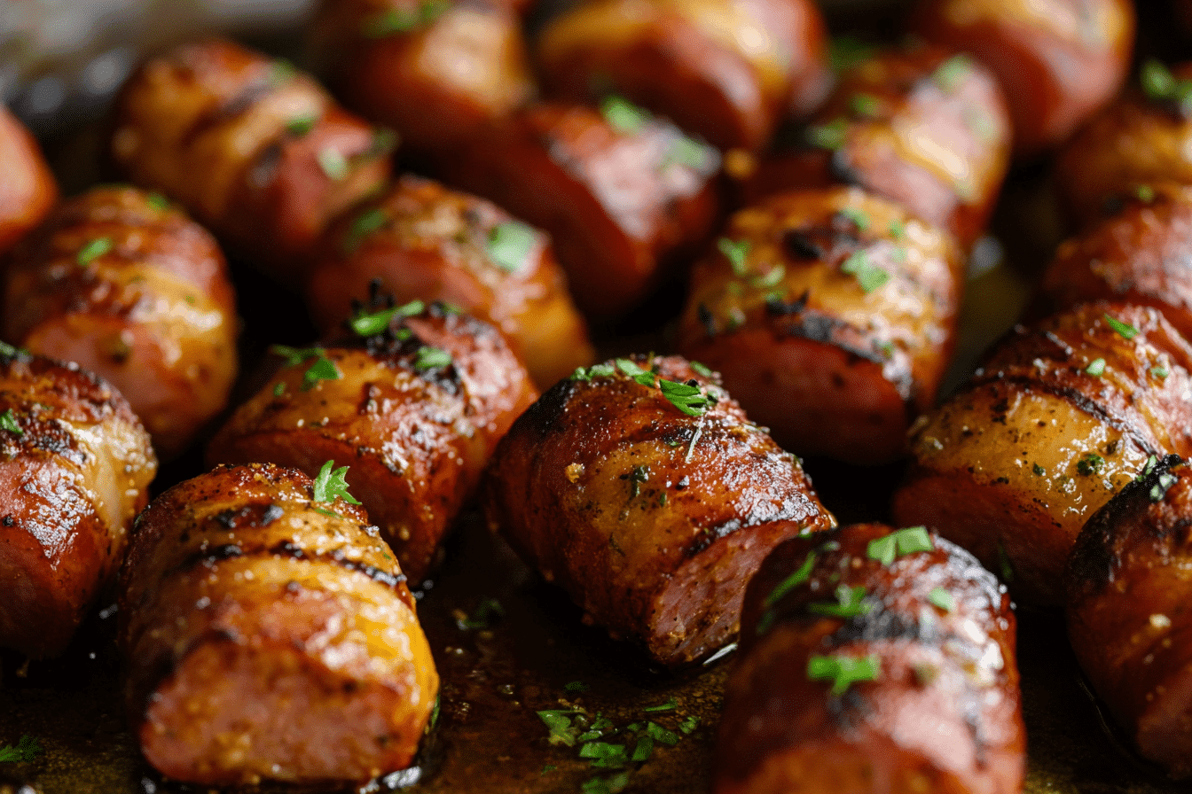 Mustard Hasselback Kielbasa Bites