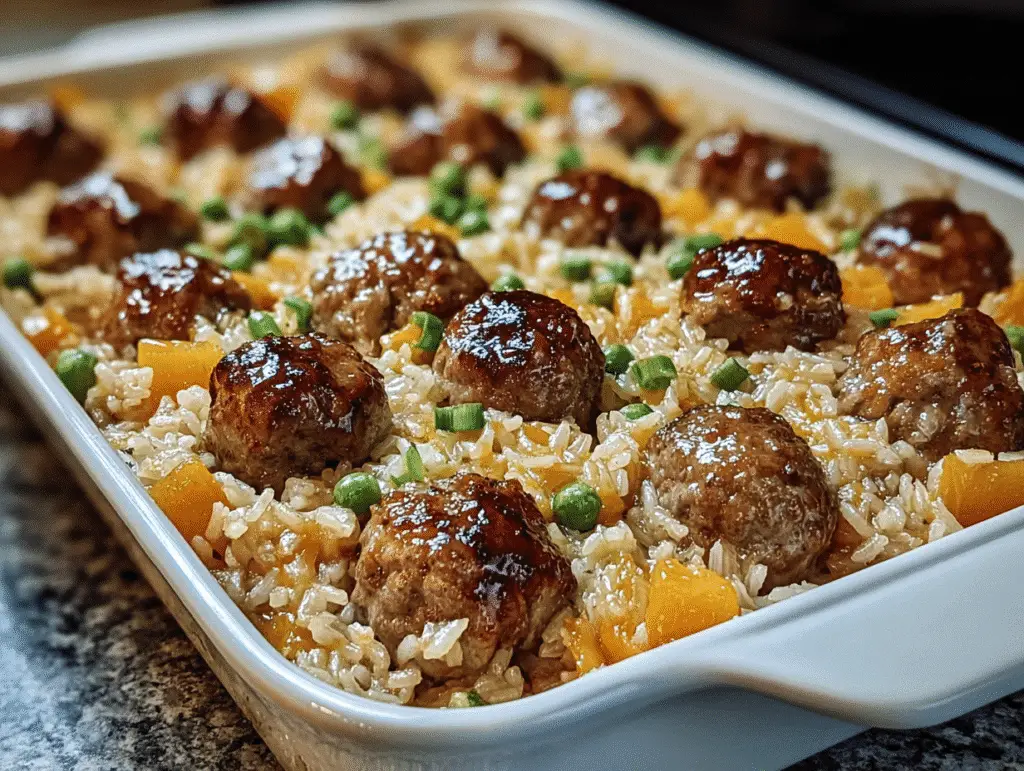 Cheesy Meatball Rice Casserole