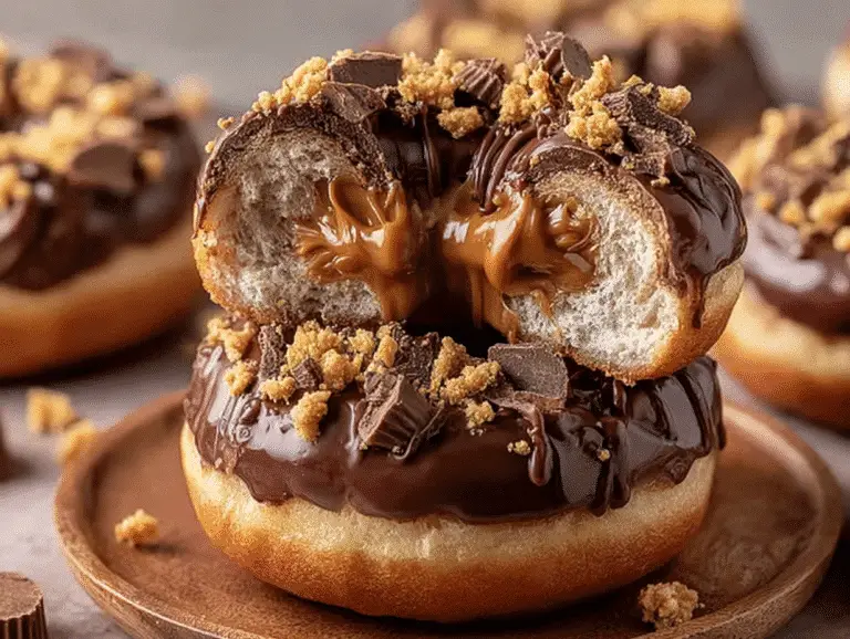 Chocolate Peanut Butter Cup Stuffed Donuts