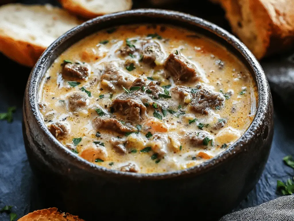 Easy Creamy Philly Cheese Steak Soup