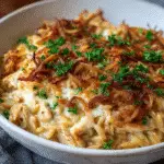 French Onion Chicken Orzo Casserole