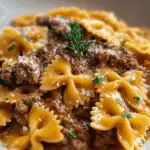Garlic Butter Bowtie Pasta with Ground Beef