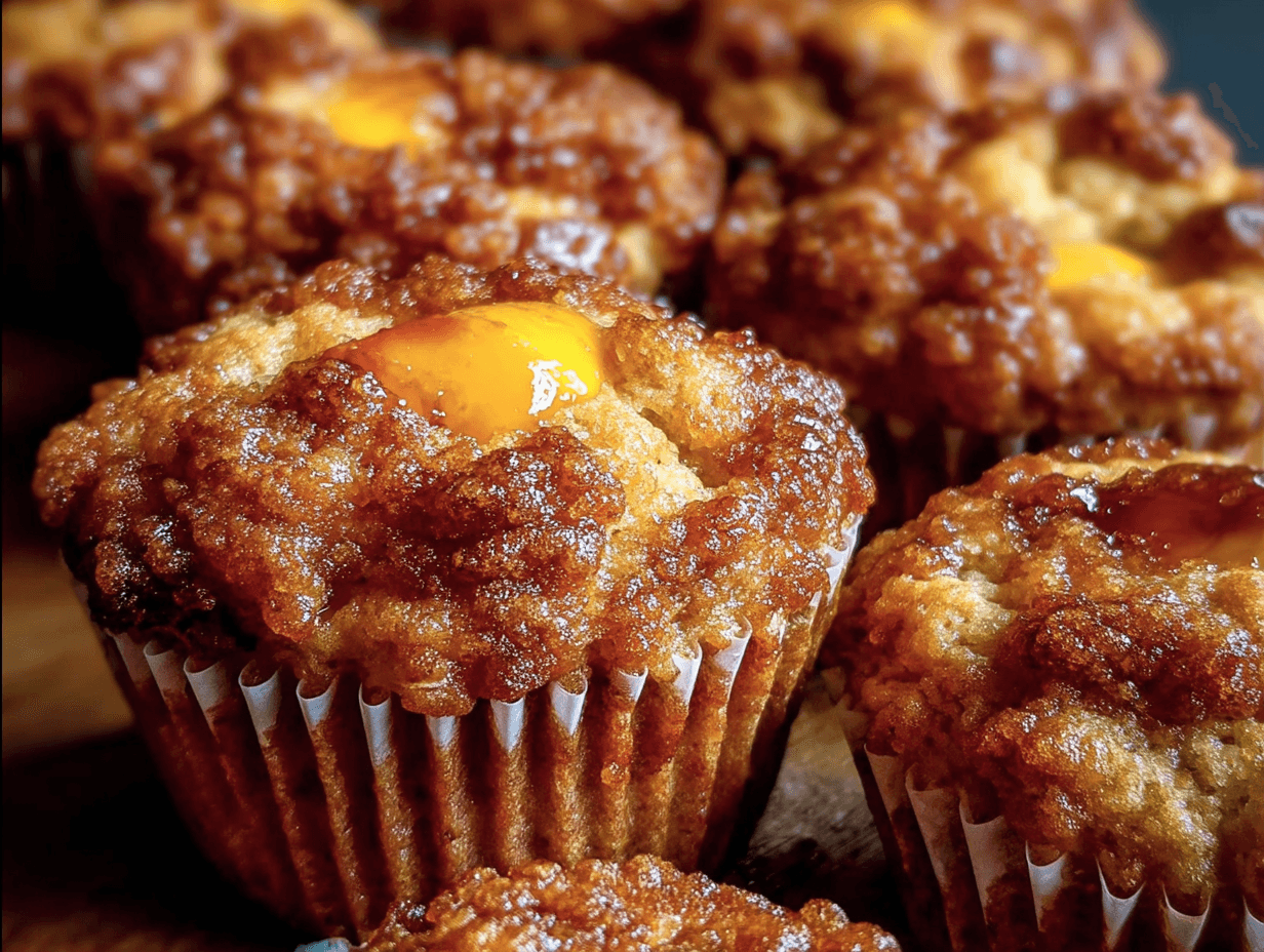 Jumbo Caramel Peach Cobbler Muffins