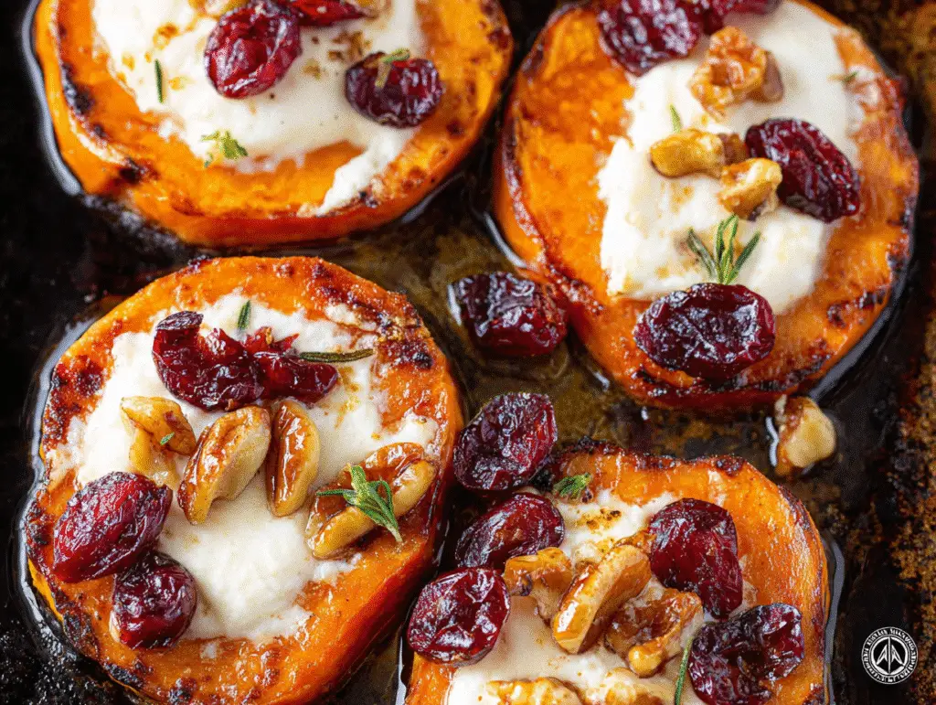Roasted Sweet Potato Rounds with Goat Cheese and Dried Cranberries