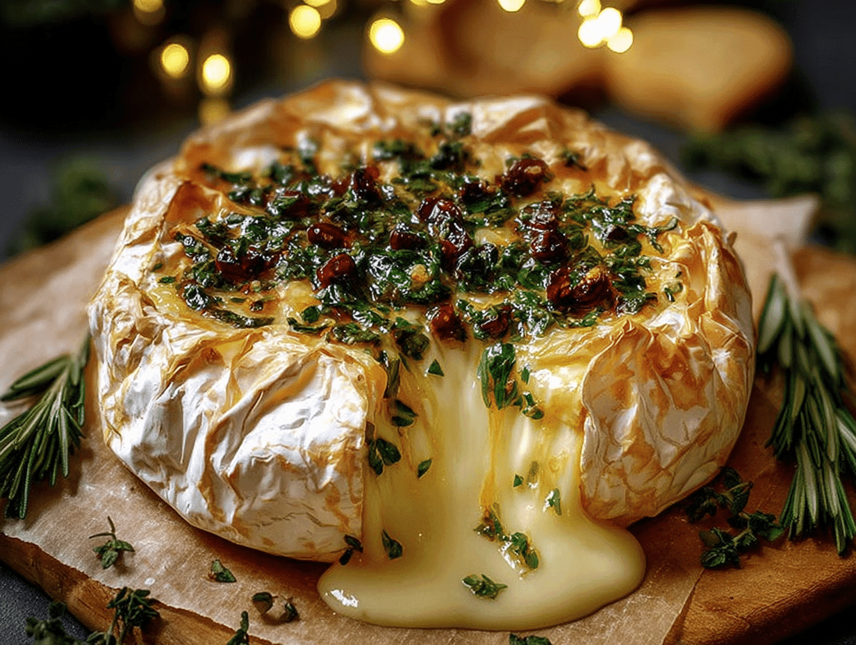 Savory Baked Brie with Garlic and Herbs