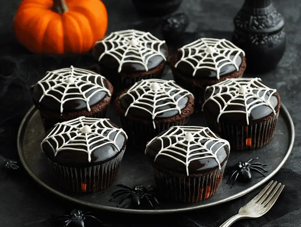 Spiderweb Chocolate Cupcakes