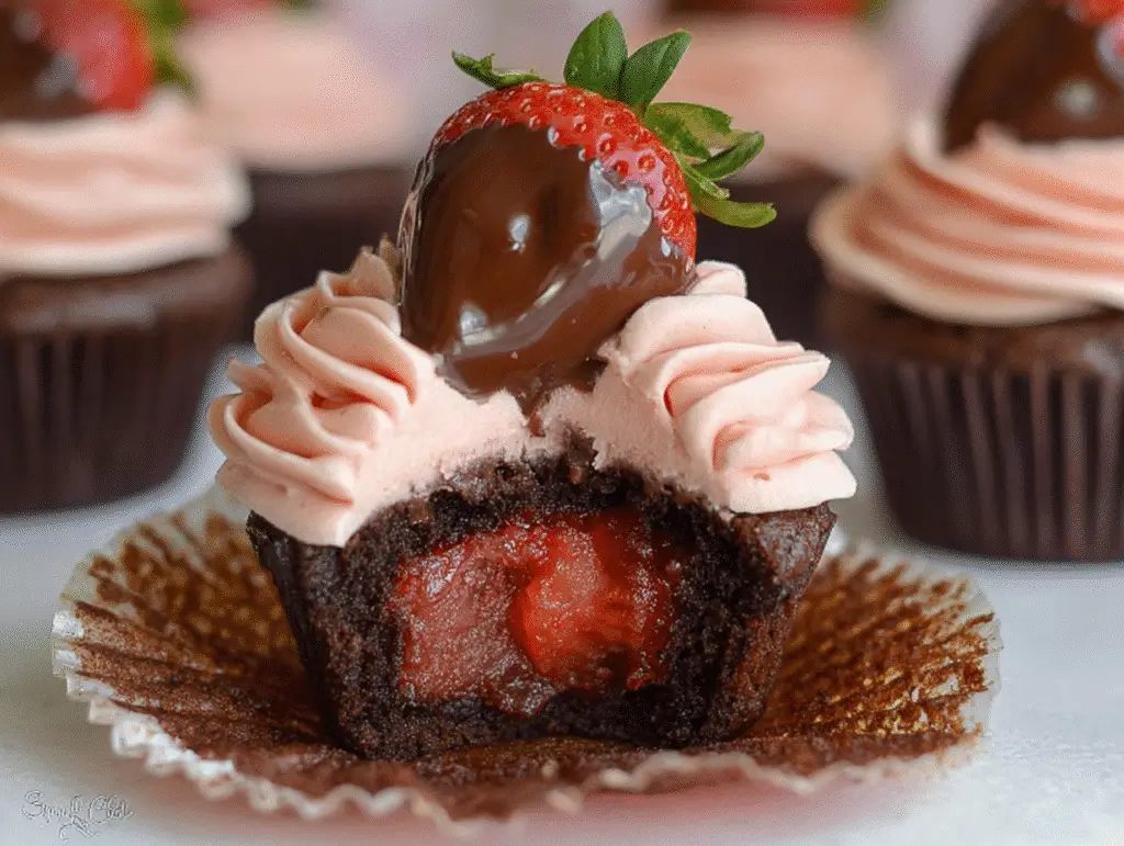 Chocolate Dipped Strawberry Cupcakes