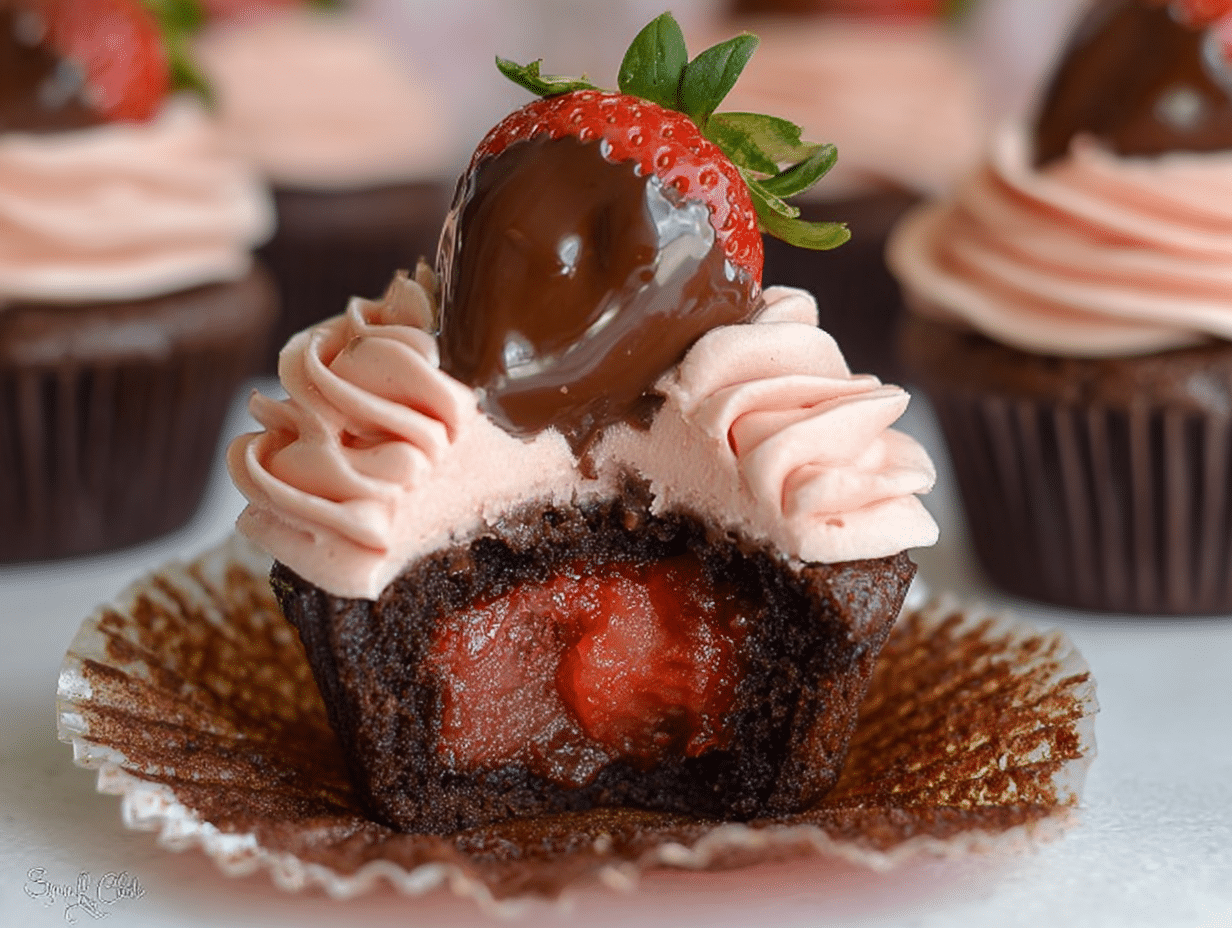 Chocolate Dipped Strawberry Cupcakes