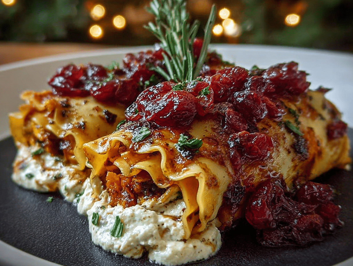 Cinnamon Roasted Sweet Potato & Cranberry Lasagna Rolls