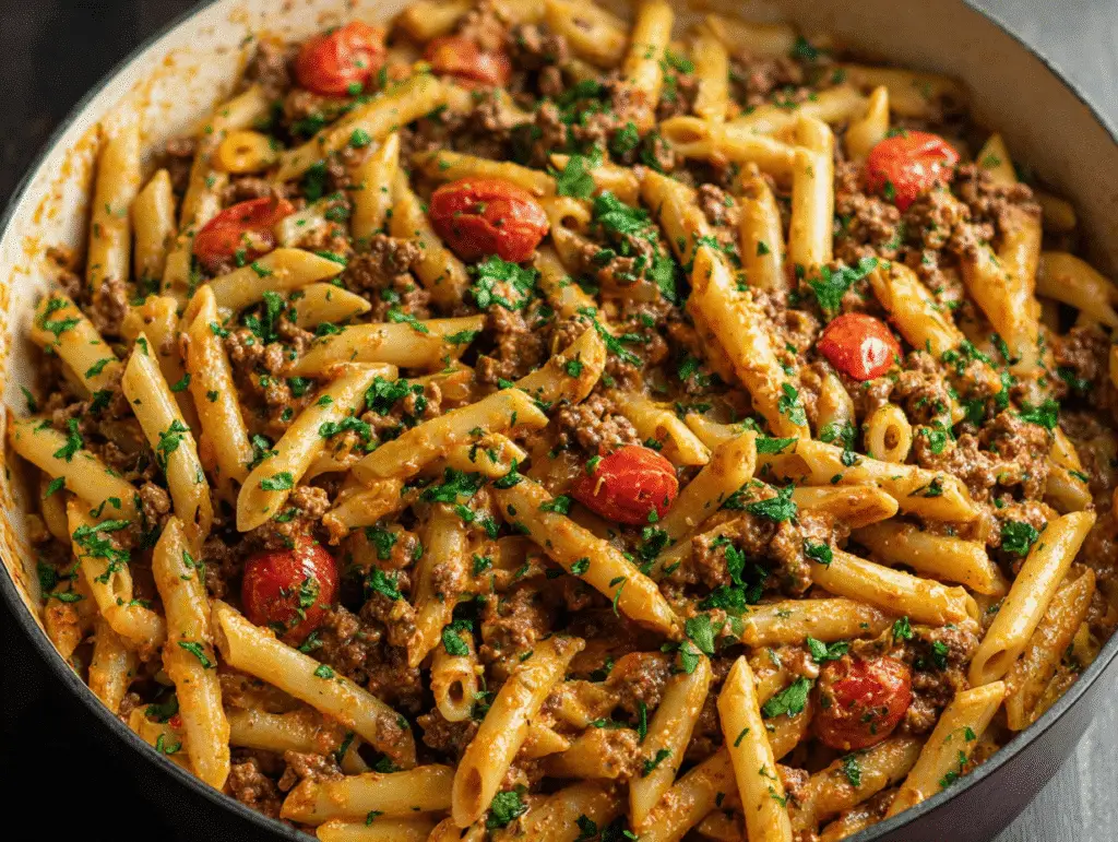 Creamy Chipotle One Pot Beef Pasta