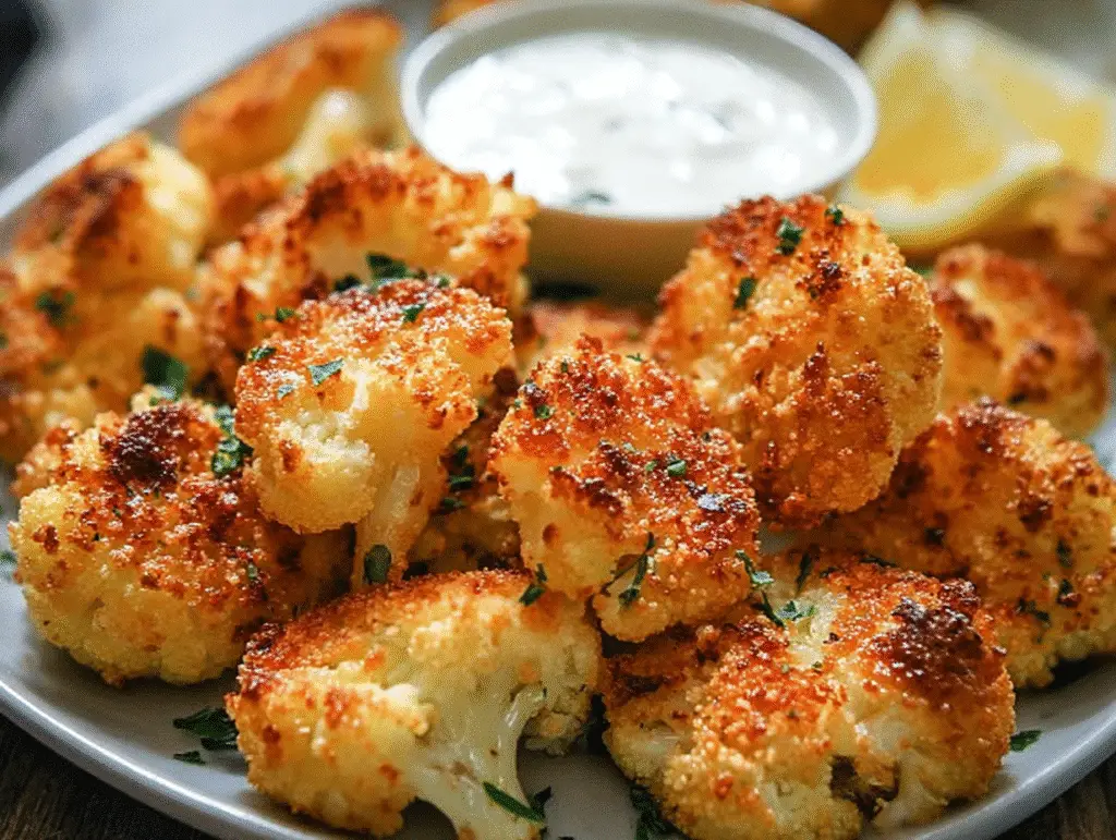 Crispy Baked Cauliflower Bites with Garlic Sauce