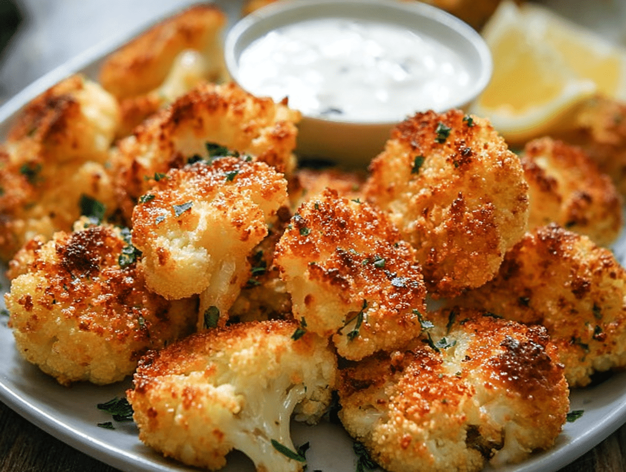 Crispy Baked Cauliflower Bites with Garlic Sauce