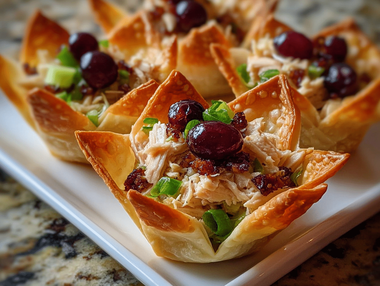 Crispy Cranberry Pecan Chicken Salad Wonton Cups