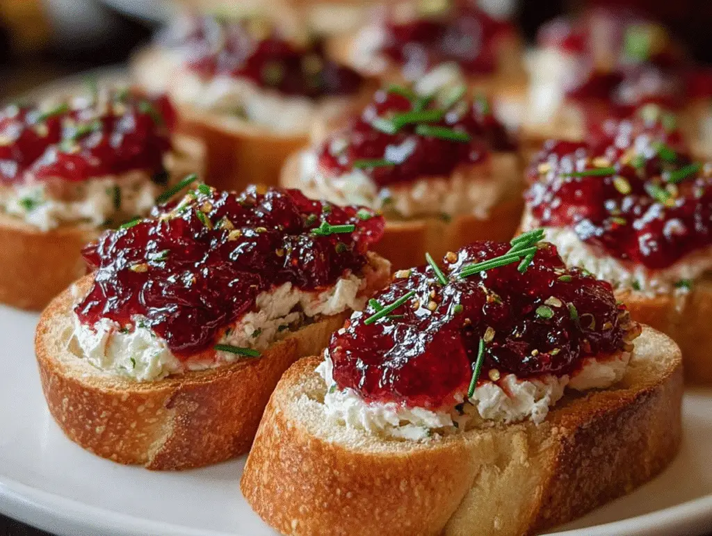 Festive Cranberry Pepper Jelly Cream Cheese Bruschetta