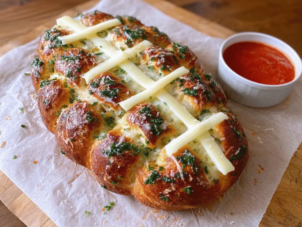 Football Shaped Cheesy Stuffed Garlic Pull Apart Bread