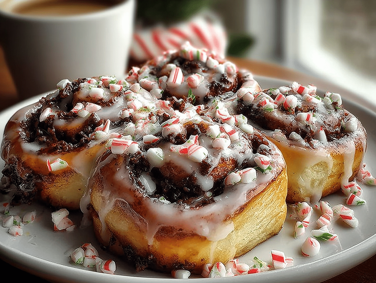 Peppermint Bark Cinnamon Rolls