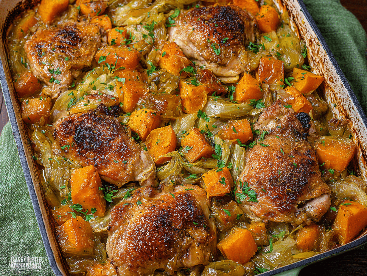 Roasted Chicken Leek and Butternut Squash Bake