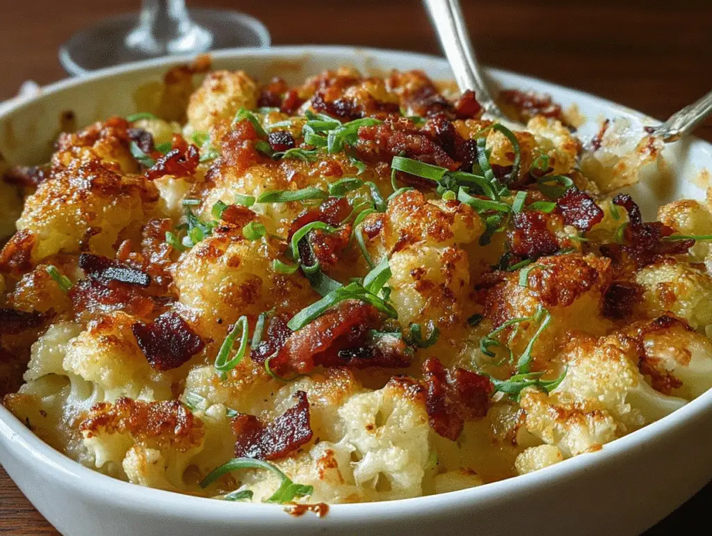 Caramelized Onion & Bacon Cauliflower Cheese Bake