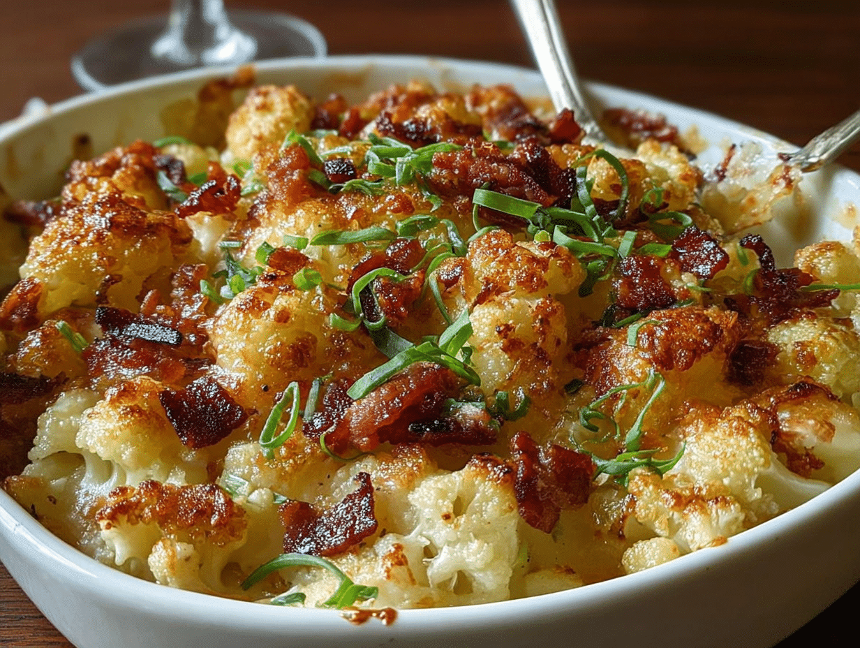 Caramelized Onion & Bacon Cauliflower Cheese Bake