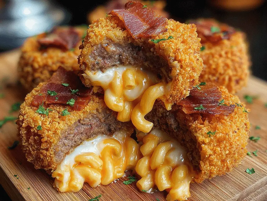 Cheesy Bacon Mac Burger Stuffed Onion Rings