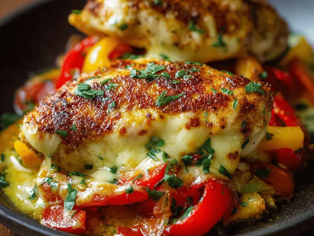 Cheesy Baked Chicken Breast and Peppers