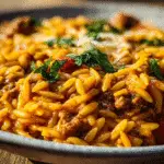 Cheesy Ground Beef Orzo