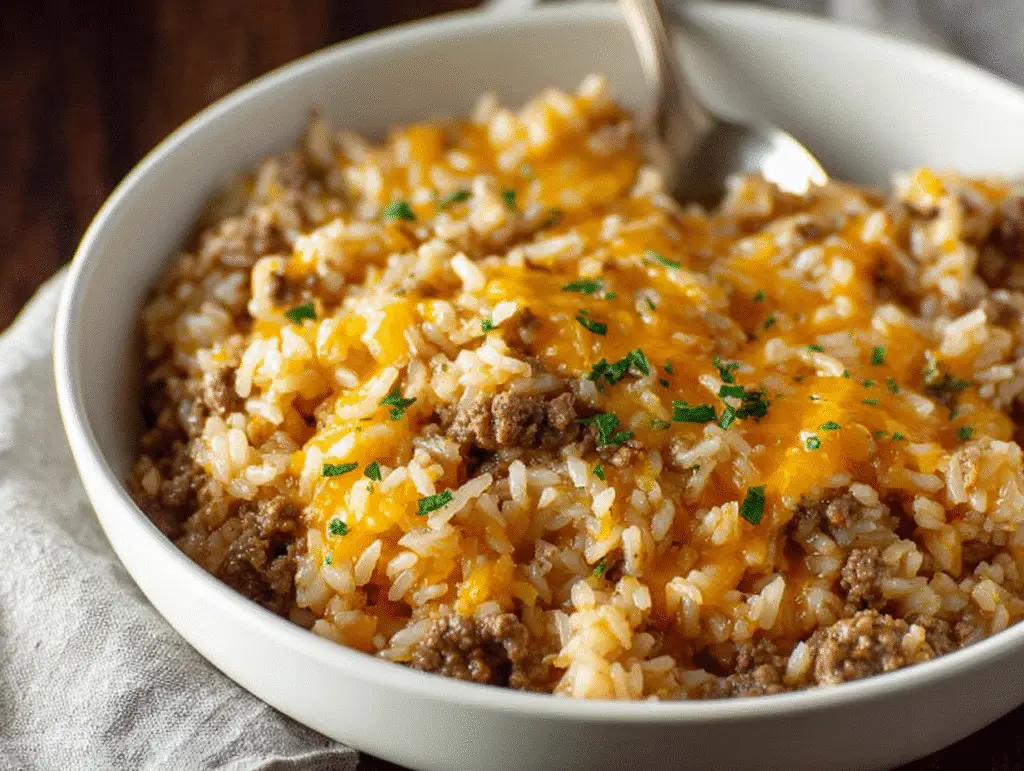 Cheesy Ground Beef and Rice Casserole
