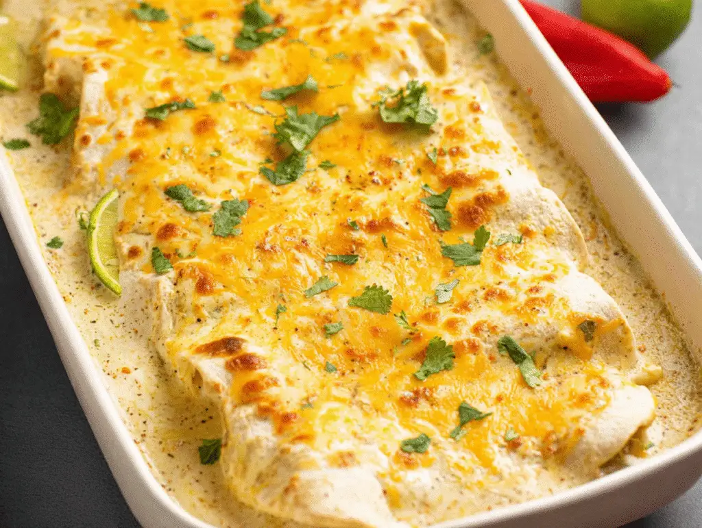 Chicken Enchiladas with Sour Cream White Sauce