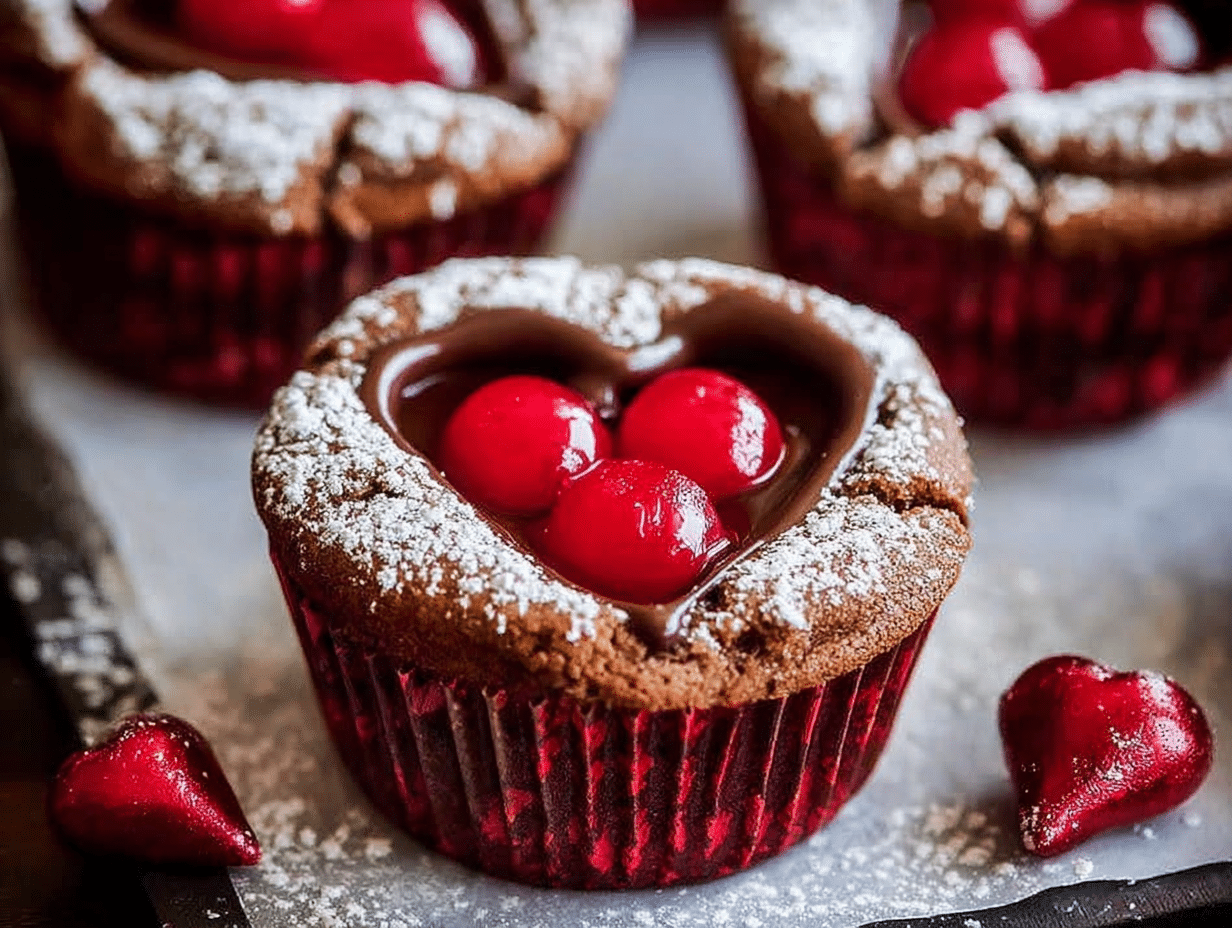 Chocolate Cheesecake Cupcakes with Cherry Hearts