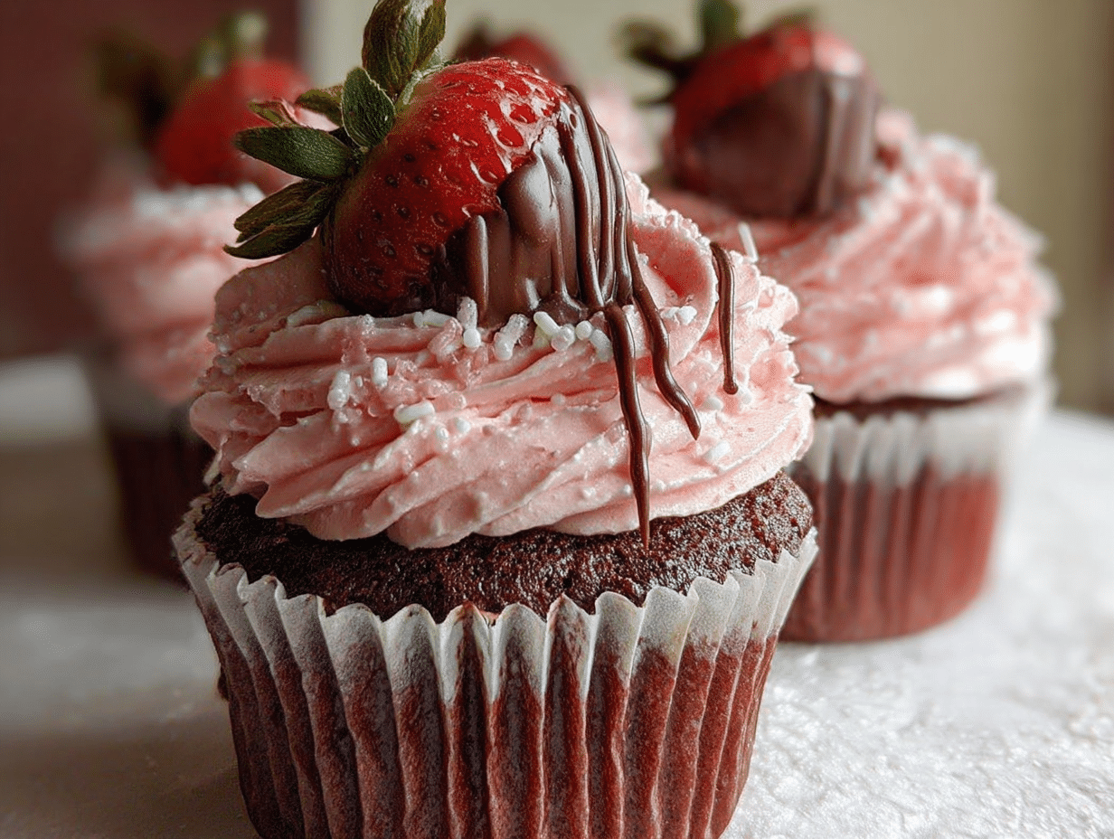 Chocolate Covered Strawberry Buttercream Cupcakes