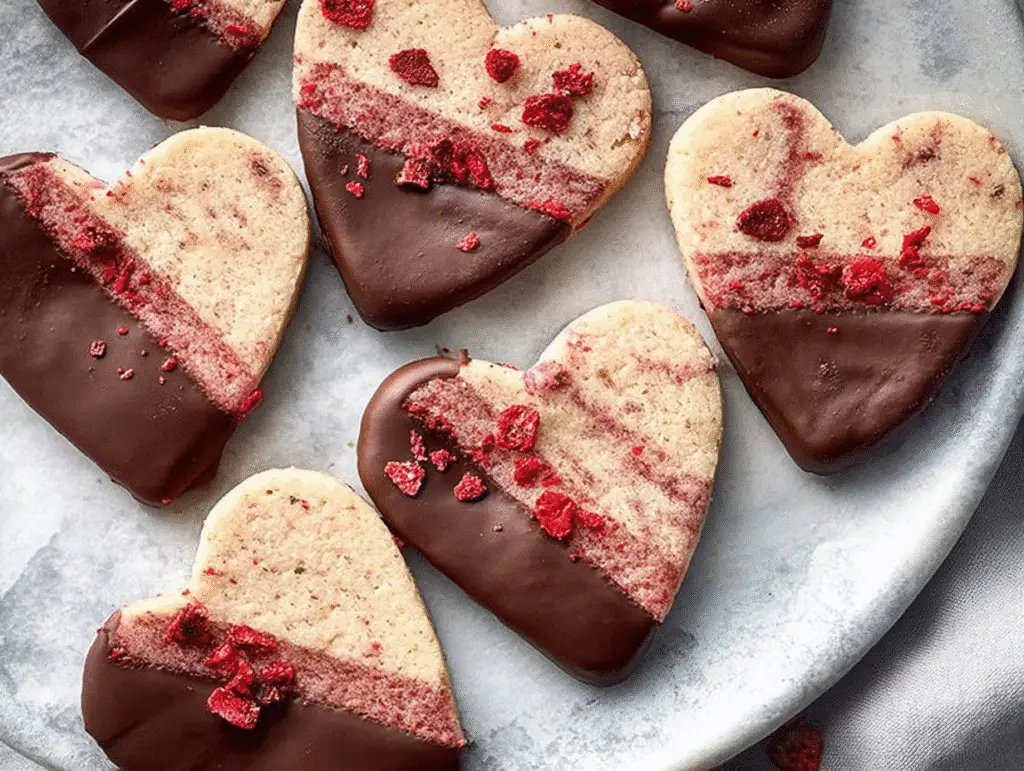 Chocolate Dipped Strawberry Shortbread Cookies