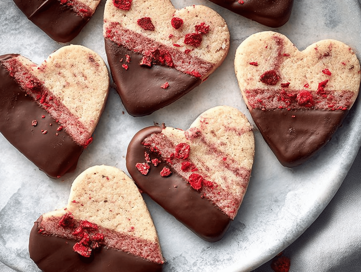 Chocolate Dipped Strawberry Shortbread Cookies