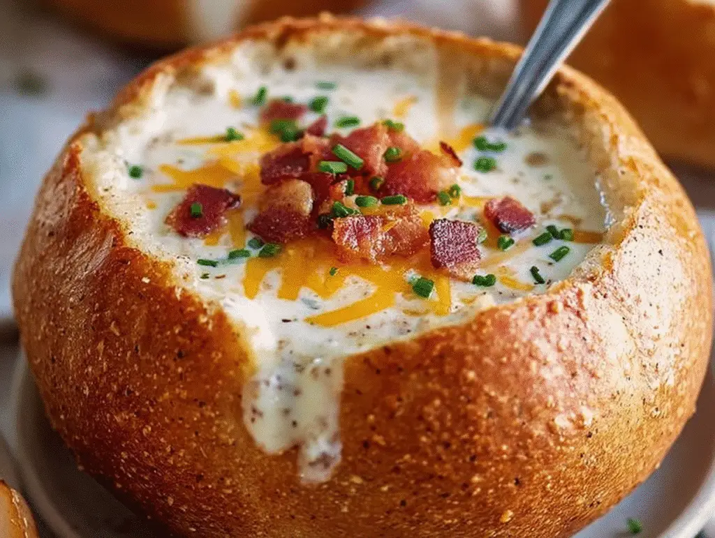 Comforting Loaded Baked Potato Soup Bread Bowl