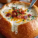 Comforting Loaded Baked Potato Soup Bread Bowl