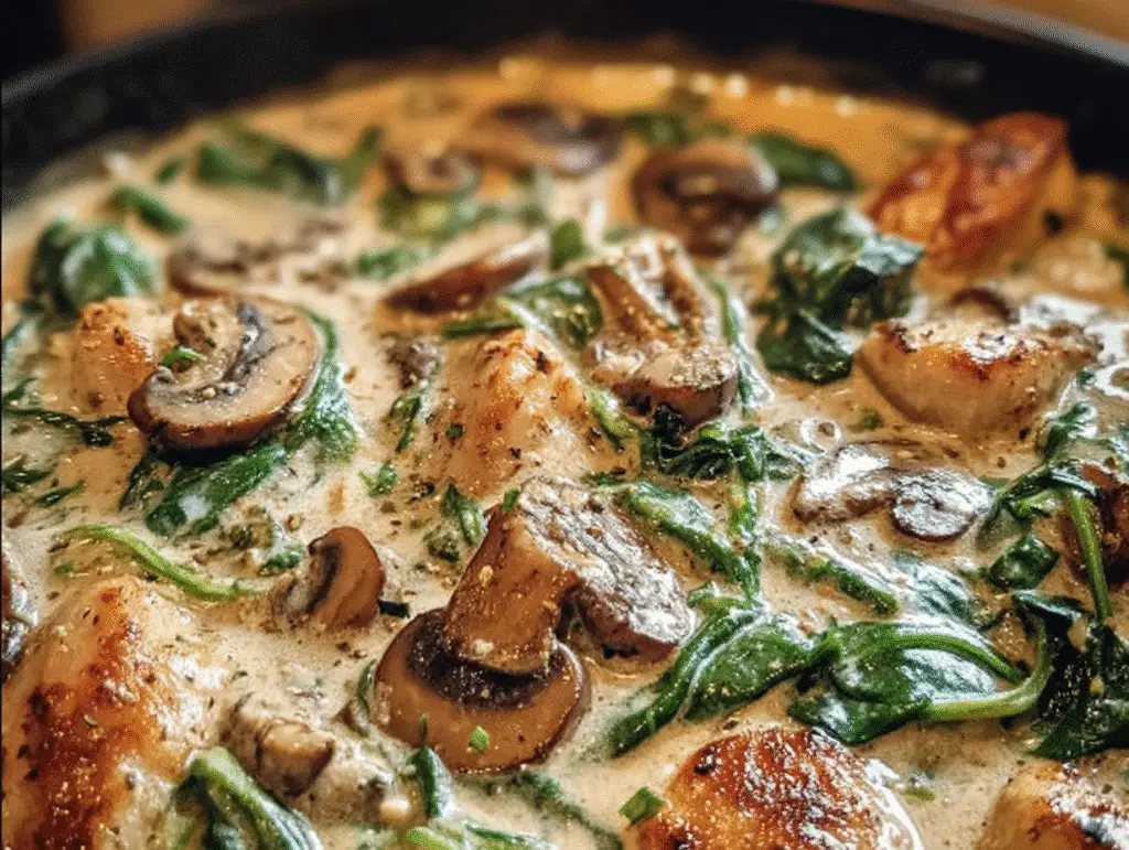 Creamy Chicken Mushroom Spinach Skillet