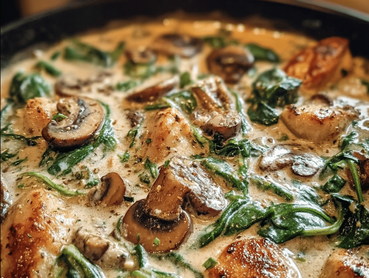Creamy Chicken Mushroom Spinach Skillet