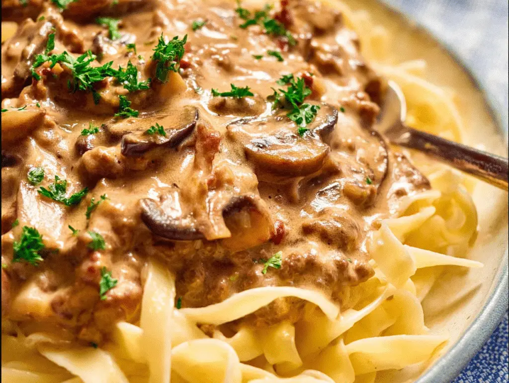Creamy Ground Beef Stroganoff