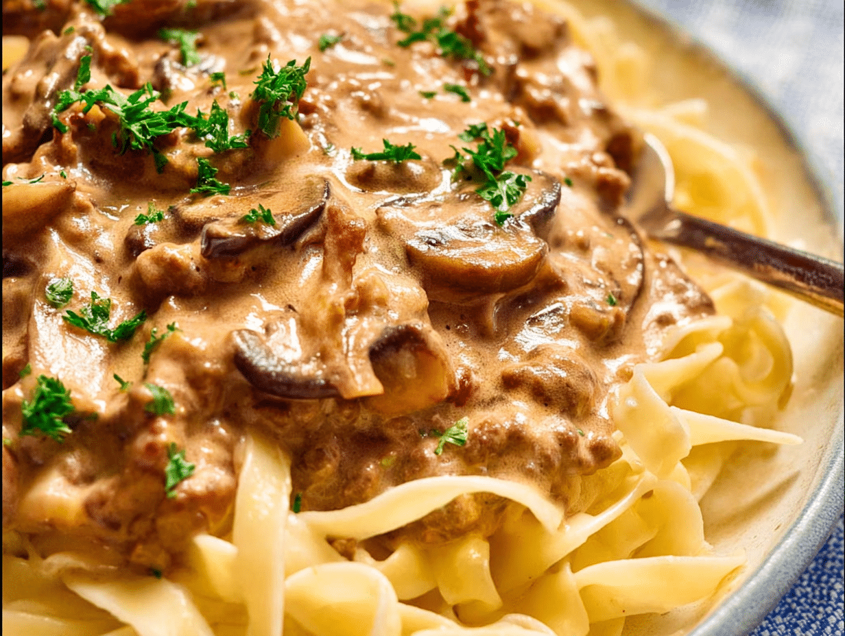 Creamy Ground Beef Stroganoff