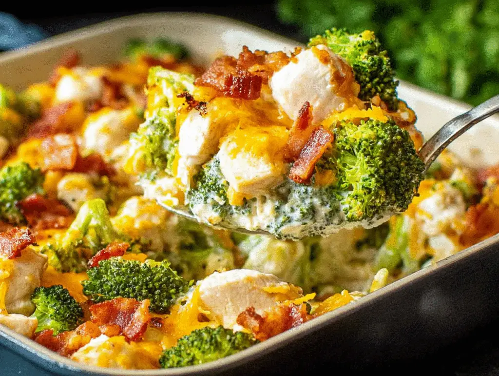 Creamy Low Carb Chicken Casserole with Broccoli and Bacon