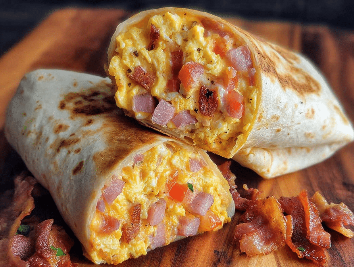 Fluffy Bacon & Egg Breakfast Burritos