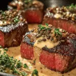 French Seared Steak with Cognac Cream Sauce